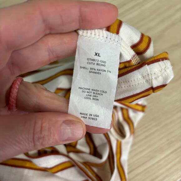 Green Envelope Tank Top XL Orange Striped Open Back Tie Stretch Soft Preppy - Picture 7 of 7